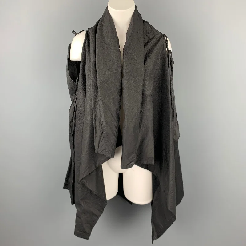 MASNADA Size One Size Black Textured Nylon Open Front Shawl Jacket Oversized Jacket Tailored Jacket Straight Jacket