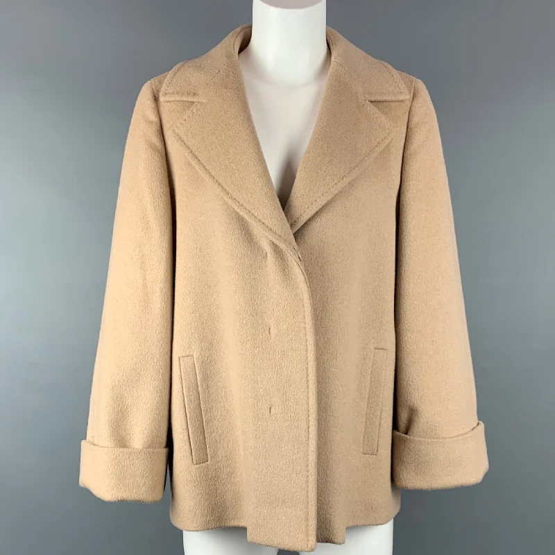 MAX MARA Size 12 Camel Hair Blend A-Line Jacket Rayon Fabric Velvet Fabric Corduroy Fabric