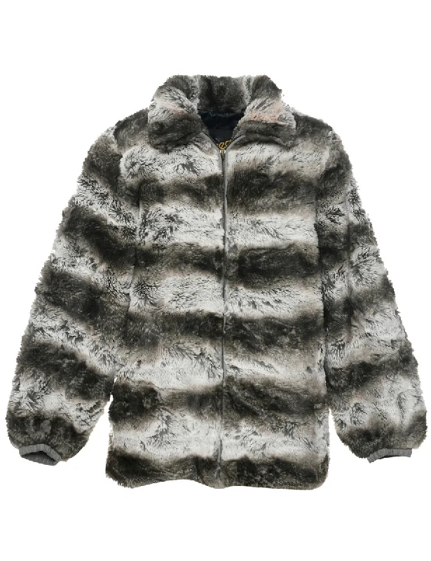 Multi-colour Faux Fur Jacket - M V-Neck Jacket Boat Neck Jacket Square Neck Jacket