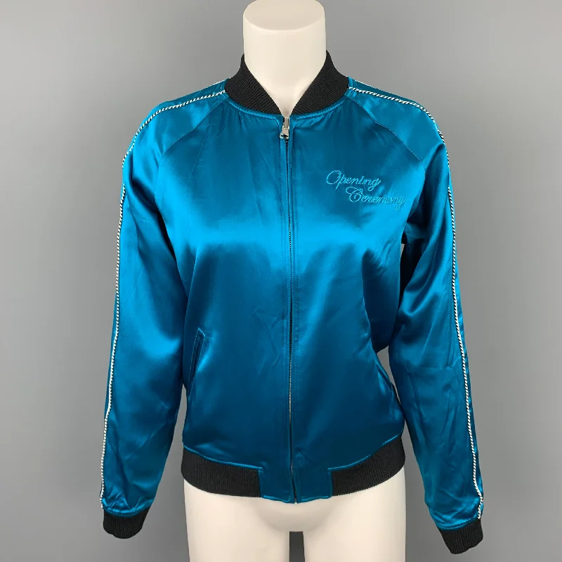 OPENING CEREMONY Size XS Silk Aqua Silk Reversible Jacket Zippered Front Buttoned Front Snap Front