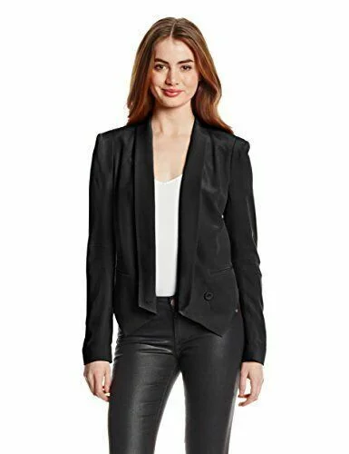 REBECCA MINKOFF Women's Black Becky Silk Crepe Jacket Size Large NWT Wool Jacket Cashmere Jacket Tweed Jacket