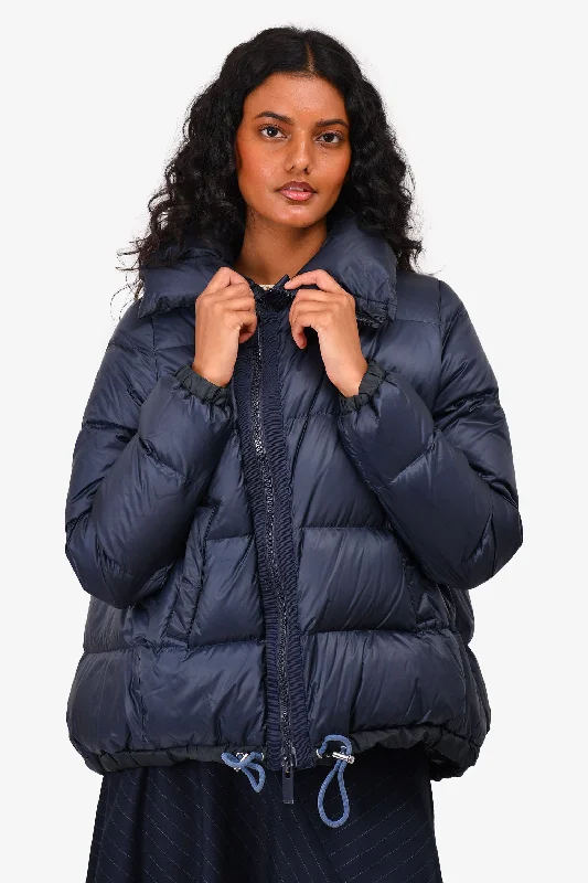 Sacai Navy Zip-Up Down Jacket Size 2 (As Is) Faux Fur Jacket Real Fur Jacket Shearling Jacket