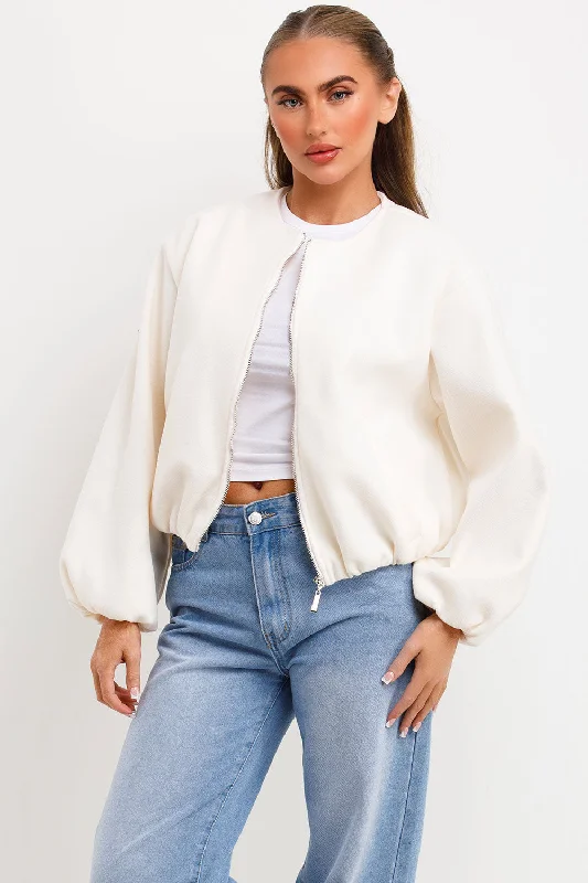 Soft Bomber Jacket Cream Notch Collar Jacket Peter Pan Collar Jacket Cowl Neck Jacket