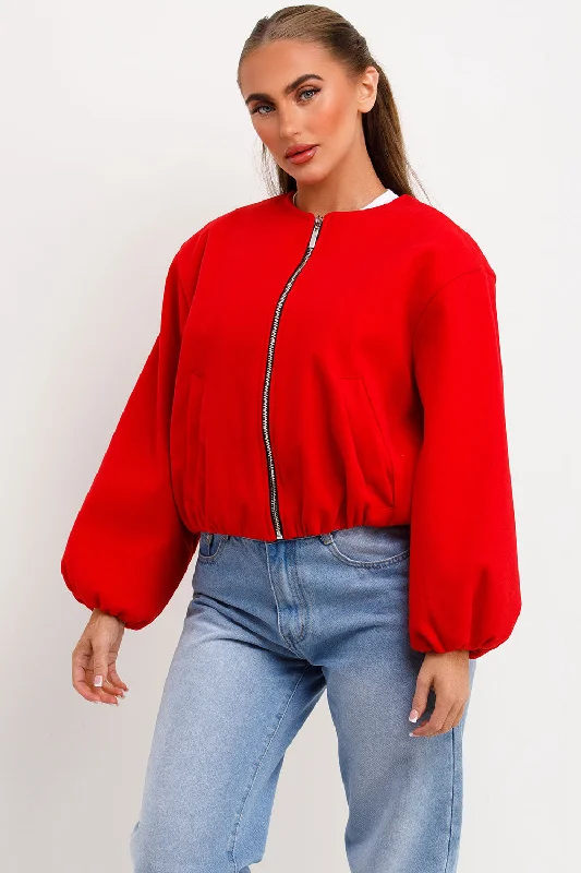 Soft Bomber Jacket Red One-Shoulder Jacket Off-the-Shoulder Jacket Asymmetrical Jacket