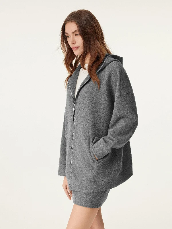 Two-Way Zip Hooded Sweatshirt Jacket Herringbone Jacket Checkered Jacket Solid Jacket