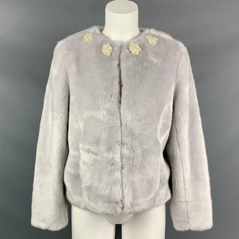 TYLER BOE Size S Light Gray Acrylic &  Polyester Faux Fur Jacket Snapped Jacket Toggled Jacket Drawstring Jacket