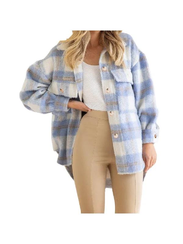 Warm Plaid Jacket for Cold Weather Zippered Front Buttoned Front Snap Front