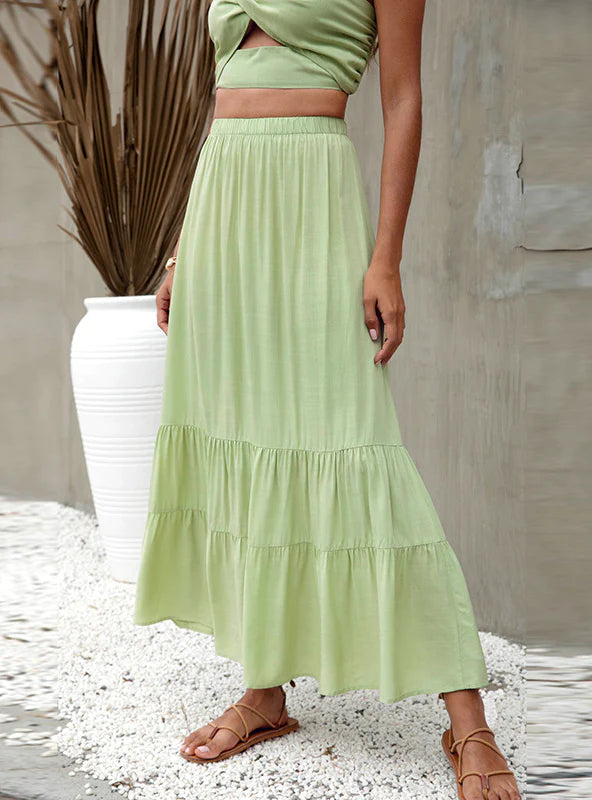 BEACH SOLID CCOLOR FLOUNCE SKIRT silk skirt smooth