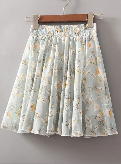 fashion chiffon small fresh skirt skirt pleated floral skirt denim skirt stylish