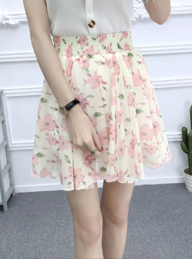 fashion spring and summer Korean chiffon small fresh skirt short skirt floral skirt cashmere skirt fine