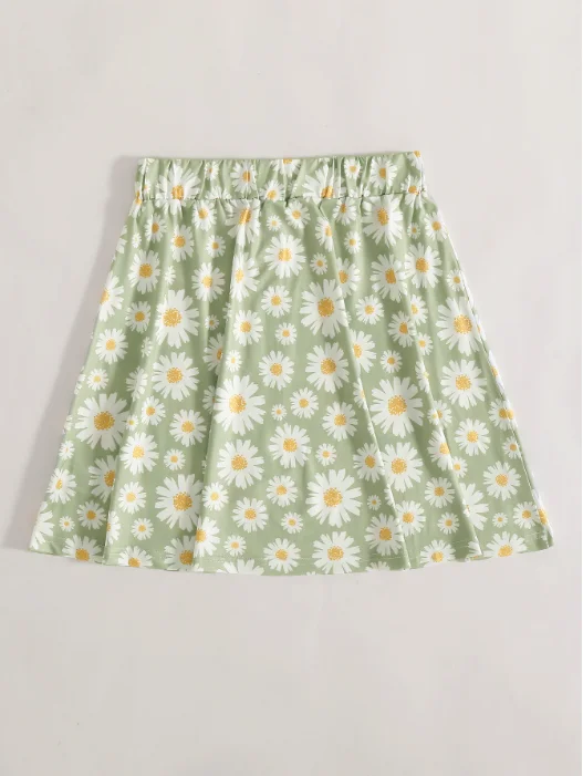 printed floral skirt green fresh skirt mini skirt trendy