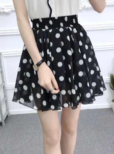 spring and summer polka dot Korean chiffon small fresh skirt short skirt floral skirt lace skirt romantic