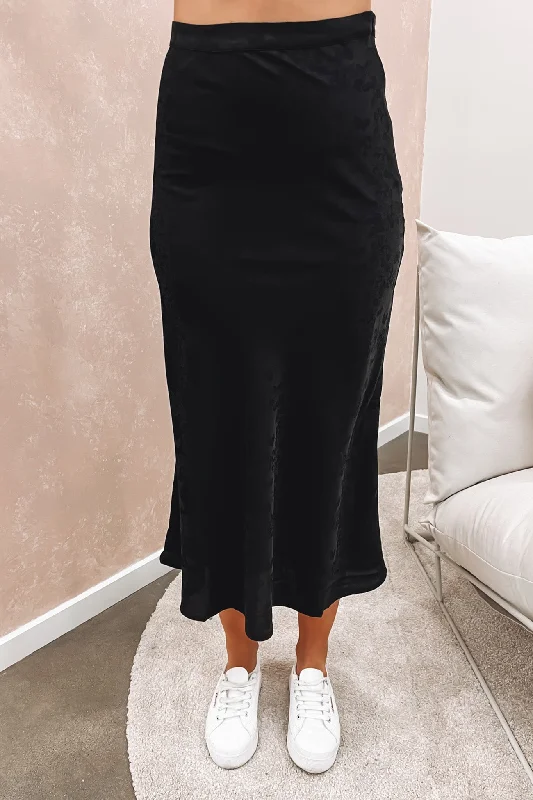 Anita Midi Skirt Black velvet skirt rich