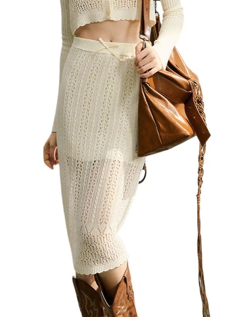 Beige Knitted Lightweight Midi Skirt corduroy skirt durable