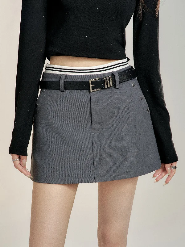 Black & Gray High-waisted Vintage-style Skirt wool skirt thick