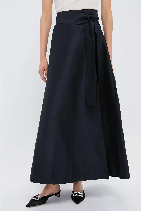 Black Helena Midi Wrap Skirt velvet skirt luxury