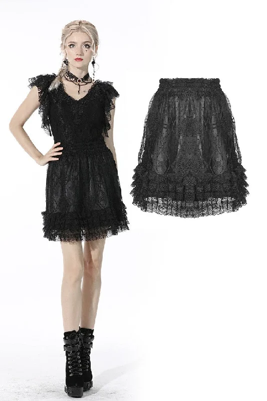 Black lolita lace layered trim mini skirt KW206 corduroy skirt durable