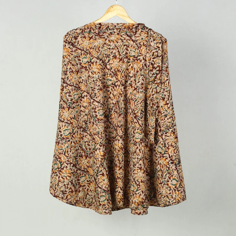 Brown - Block Printed Cotton Wrap Around Kalamkari Skirt 07 patchwork skirt art