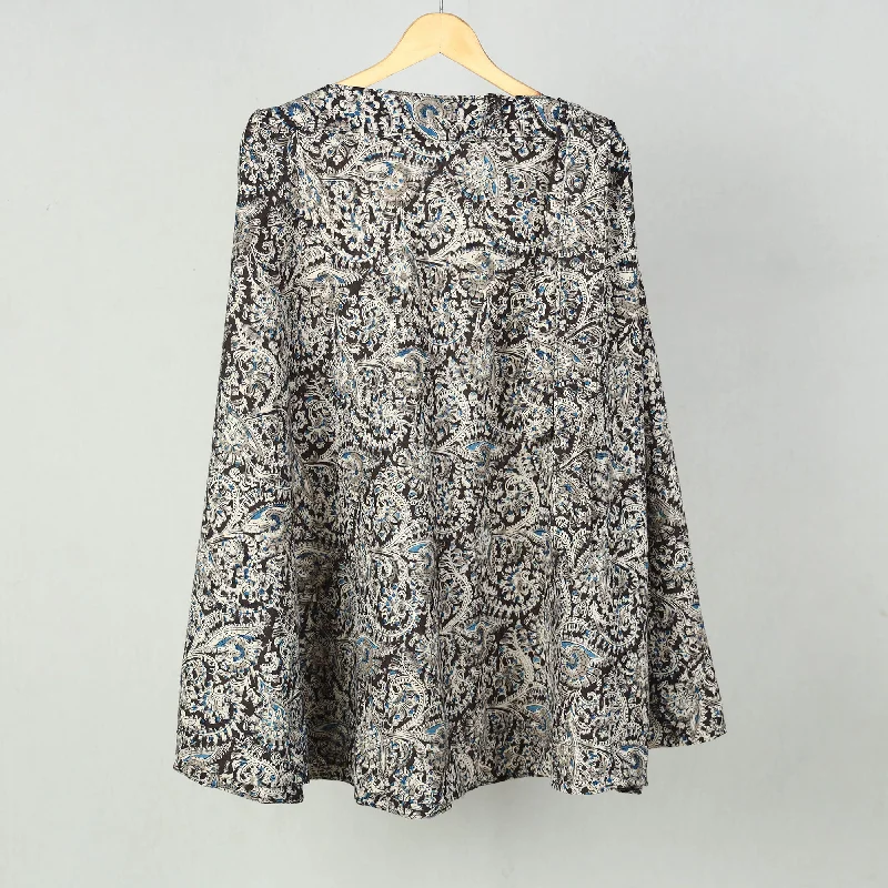 Grey - Block Printed Cotton Wrap Around Kalamkari Skirt 09 velvet skirt sumptuous