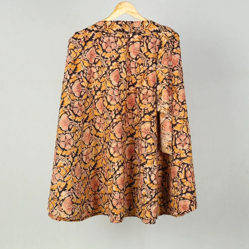 Orange - Block Printed Cotton Wrap Around Kalamkari Skirt 15 zip skirt side