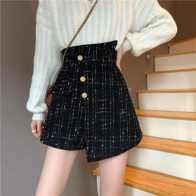 Autumn 2024 Classic Woolen Plaid Mini Shorts High Waist Skirt Shorts tiered skirt playful