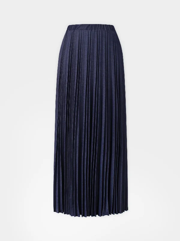 Denim Pleated Skirt-Dark Blue denim skirt classic