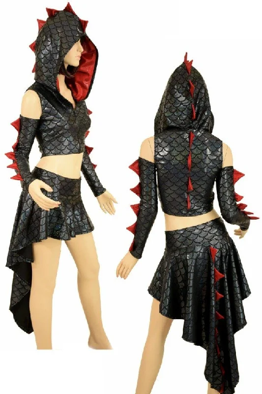 Dragon Tail Skirt & Crop Hoodie Set silk skirt luxurious