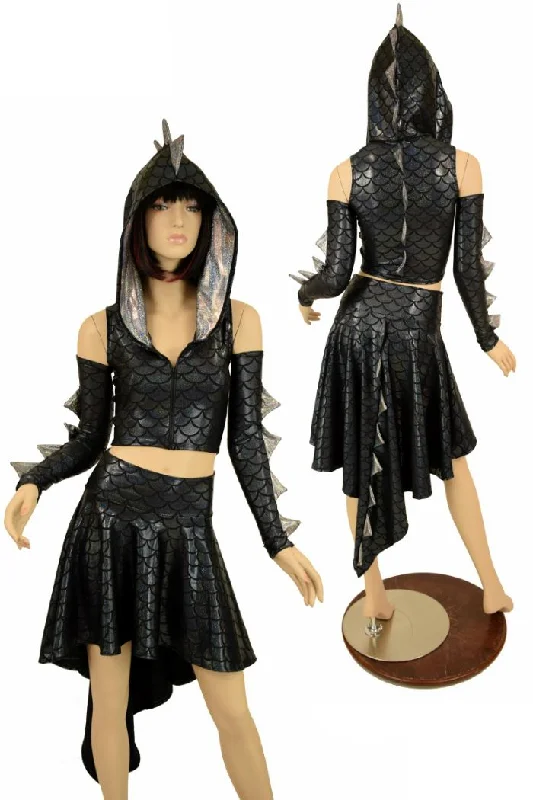 Dragon Tail Skirt & Crop Hoodie Set leather skirt refined