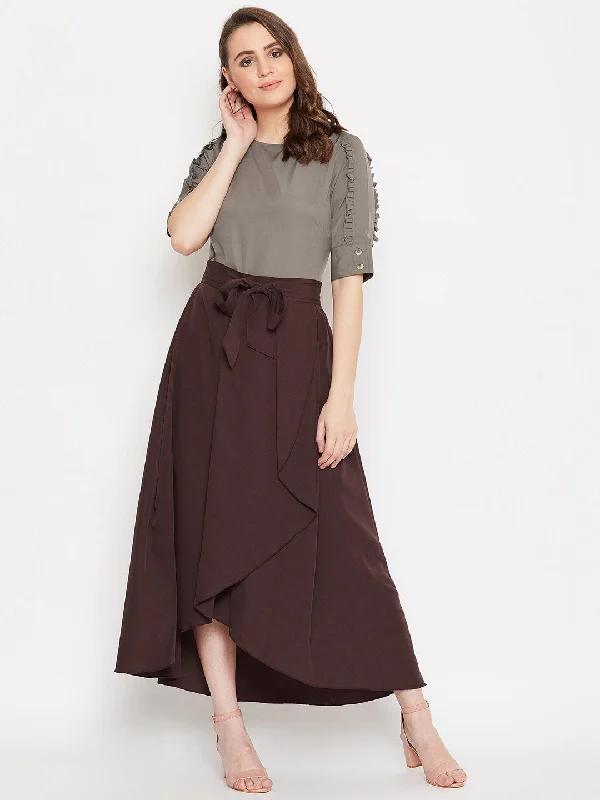 Women's Frill Sleeve Top & Asymmetrical Skirt  Set  - BitterLime velvet skirt luxury