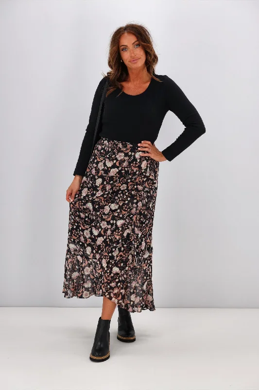 Gloss by Shine On Julia Frilled Midi Skirt Autumn Floral corduroy skirt durable