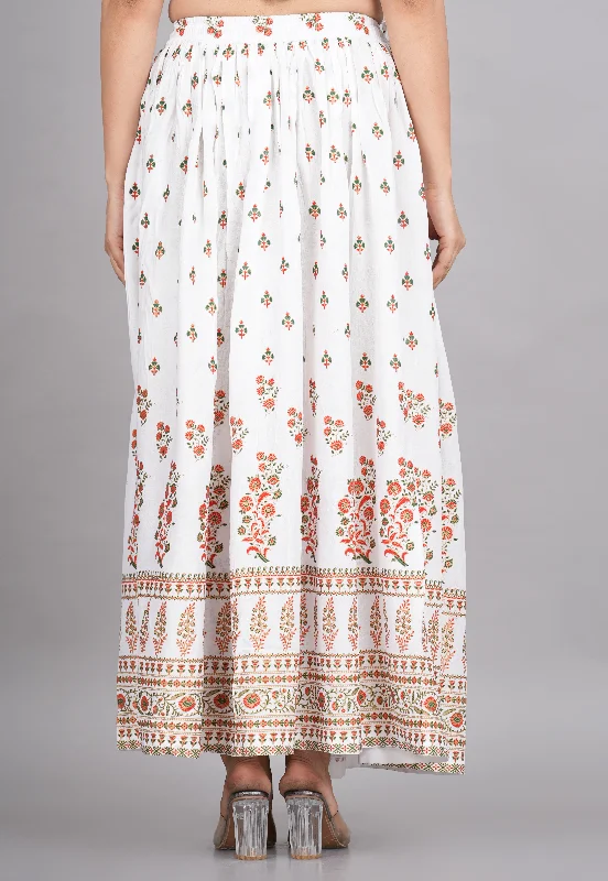 House of RP Women's White Rayon Ethnic Printed Circular Skirt tiered skirt playful