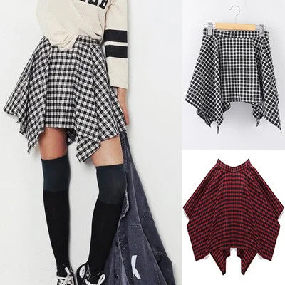 Irregular Checker Skirt YV17061 wool skirt warm