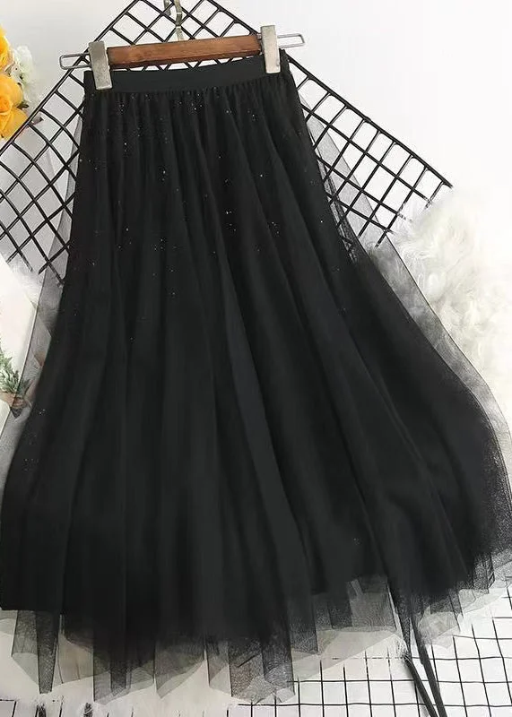 Italian Black Sequins Wear On Both Sides Asymmetrical Tulle Skirts Spring leather skirt bold