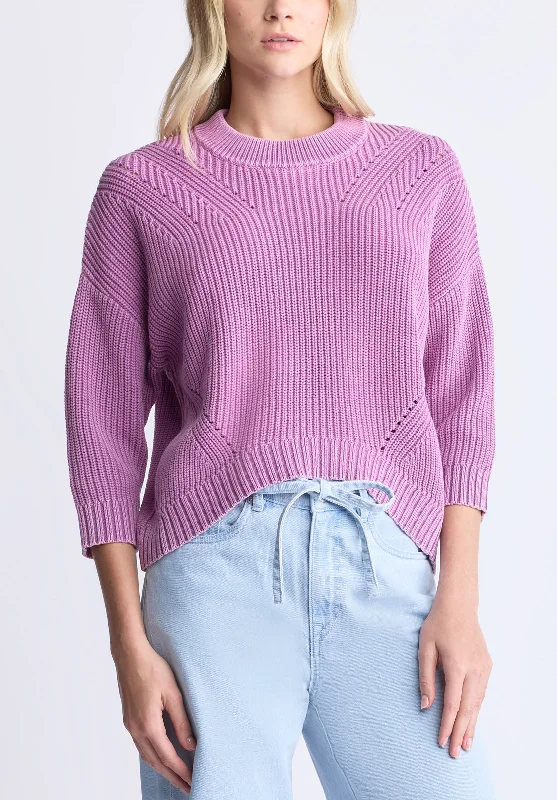 Kassanda Women's 3/4 Sleeve Knit Sweater, Purple - SW0100H Zippered Front Buttoned Front Snap Front Kassanda Women's 3/4 Sleeve Knit Sweater, Purple - SW0100H Zippered Front Buttoned Front Snap Front
