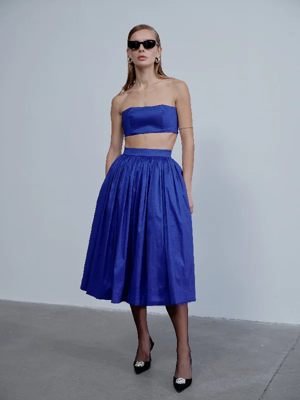 Lou Lou Midi Skirt in Bleu silk skirt lustrous