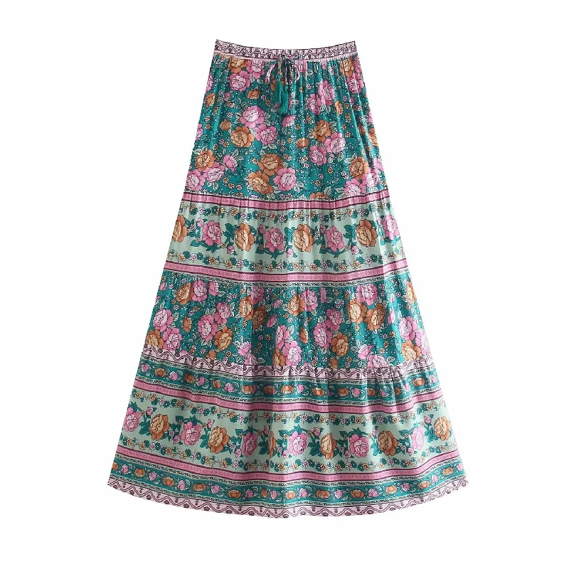 Lurdes Maxi Skirt in Green low waist skirt