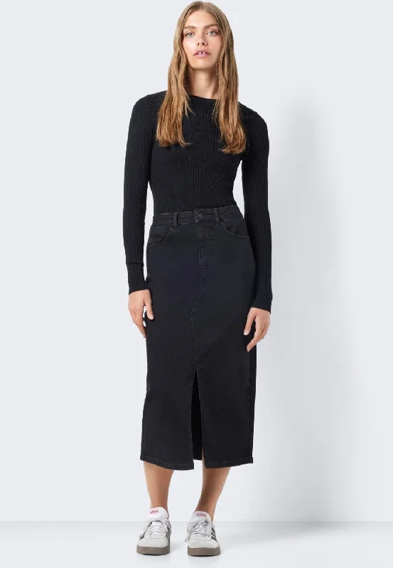 Noisy May - Kath Slit Midi Black Denim - Skirt breathable skirt fabric