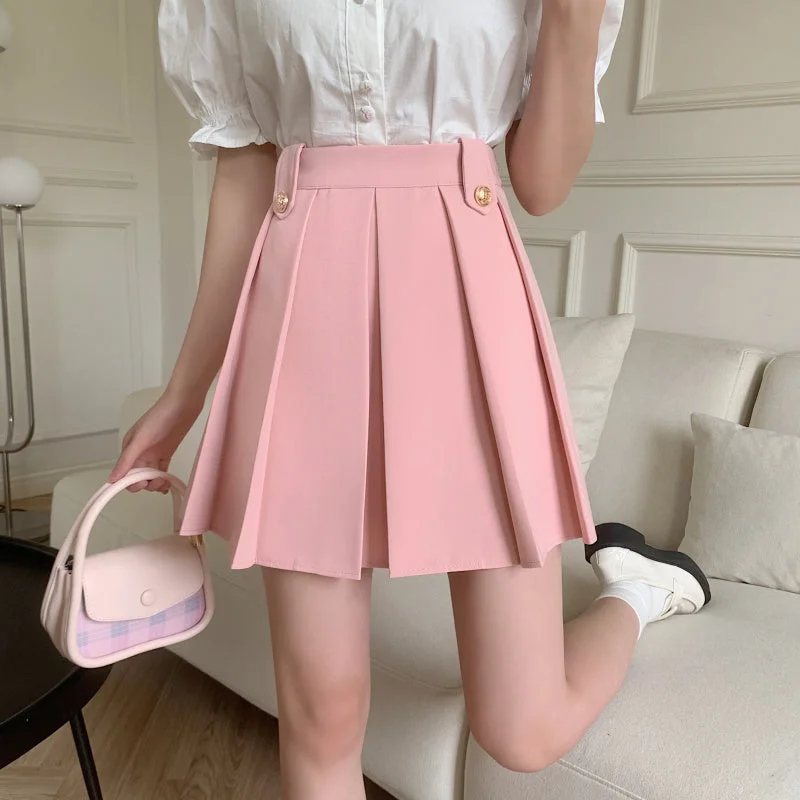 Pink Pleated Skirt  PL52352 linen skirt breathable