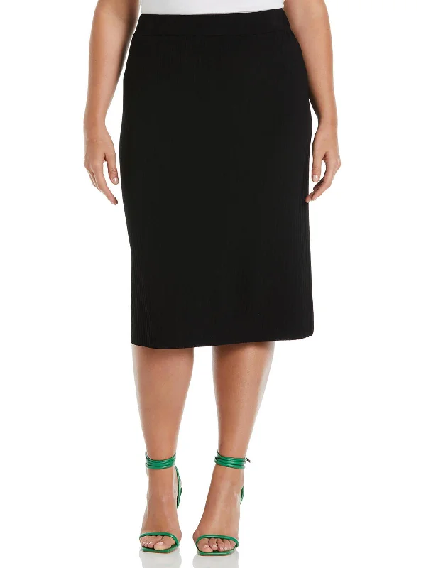 Plus Womens Ribbed Knit Knee-Length Pencil Skirt pleated skirt texture