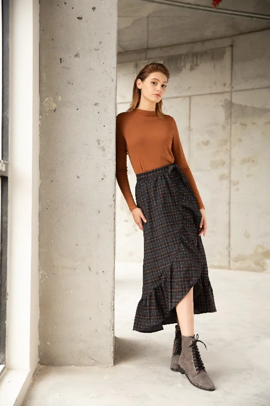 Ponte Wrap Skirt Plaid leather skirt durable