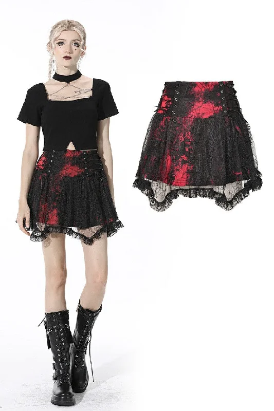 Punk black red tie-dyed covered mesh mini skirt KW207 lace skirt feminine