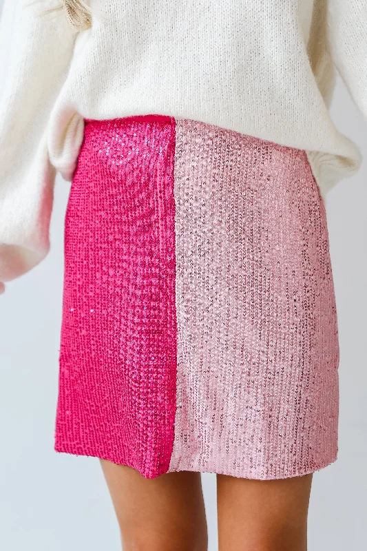 FINAL SALE - Ready To Sparkle Fuchsia Color Block Sequin Mini Skirt denim skirt stylish