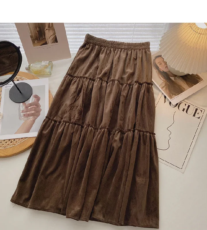 Retro High waist elastic pleated slim A-line skirt  5779 patchwork skirt art