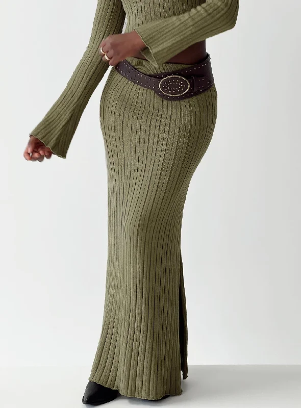 Santorini Knit Maxi Skirt Green wool skirt breathable