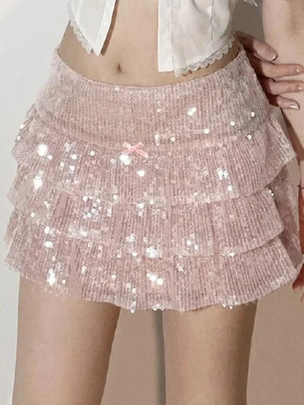 Sequin Tiered Mini Skirt linen skirt light