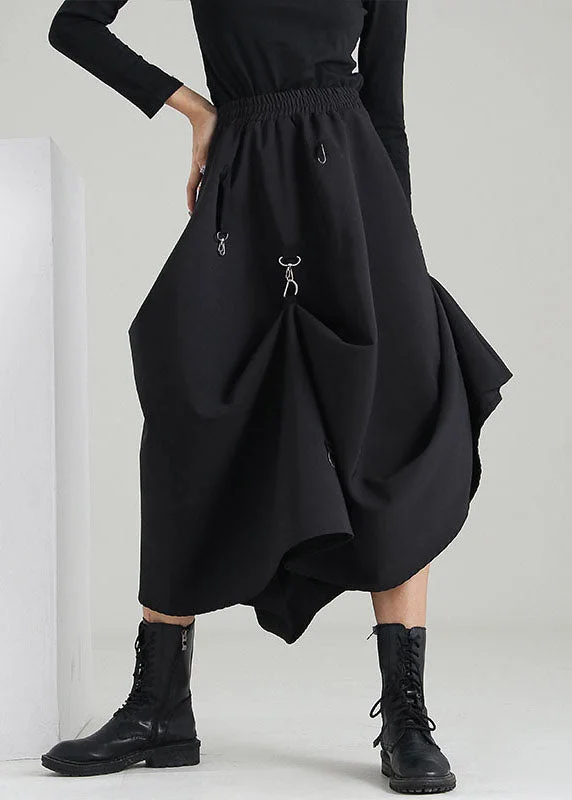 Style black elastic waist Asymmetrical Sequined Skirts Spring cashmere skirt rich