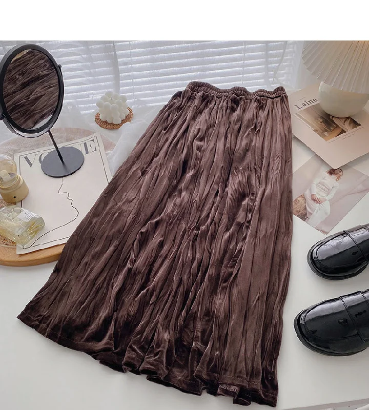 Temperament retro pleated A-shaped slim skirt  5780 ribbed skirt waist