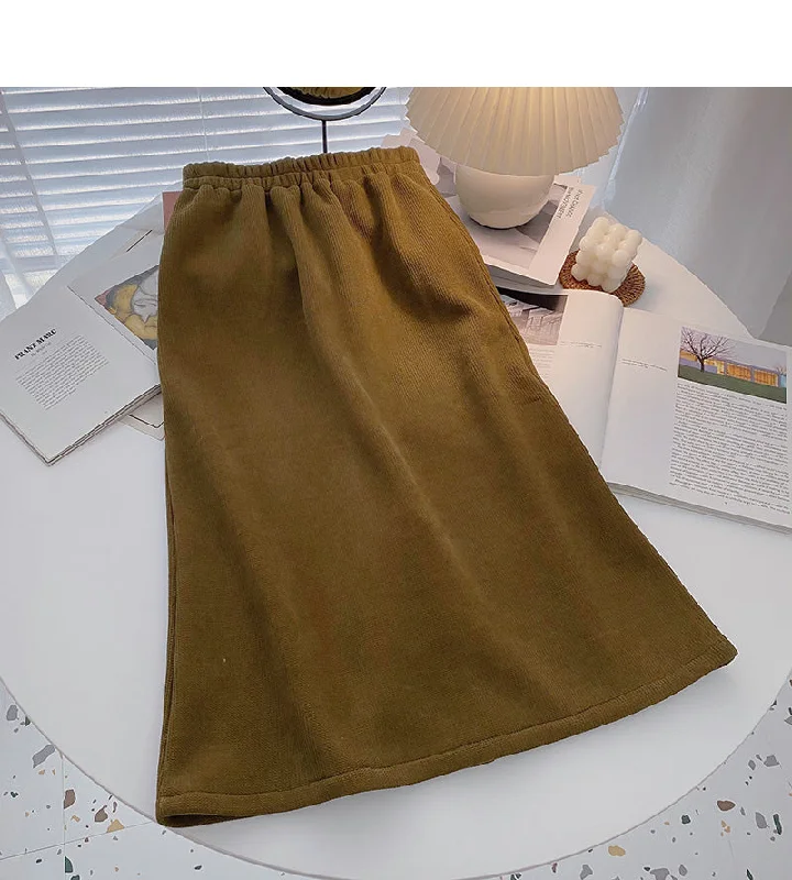 Temperament versatile high waist elastic A-line skirt  5775 linen skirt relaxed