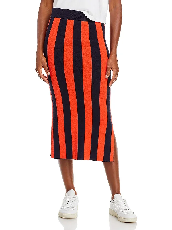 Womens Midi Striped Pencil Skirt leather skirt sleek