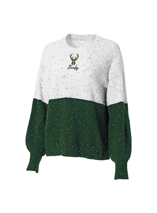 Women's Wear By Erin Andrews Color Block White & Green Milwaukee Bucks Sweater Spandex Blend Rayon Blend Denim Blend Women's Wear By Erin Andrews Color Block White & Green Milwaukee Bucks Sweater Spandex Blend Rayon Blend Denim Blend